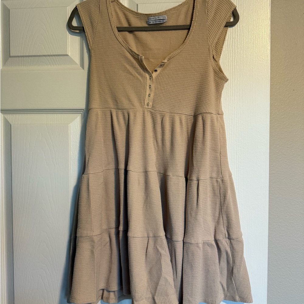 Urban Outfitters Cream/Tan Waffle Cap Sleeve Dress | Size M